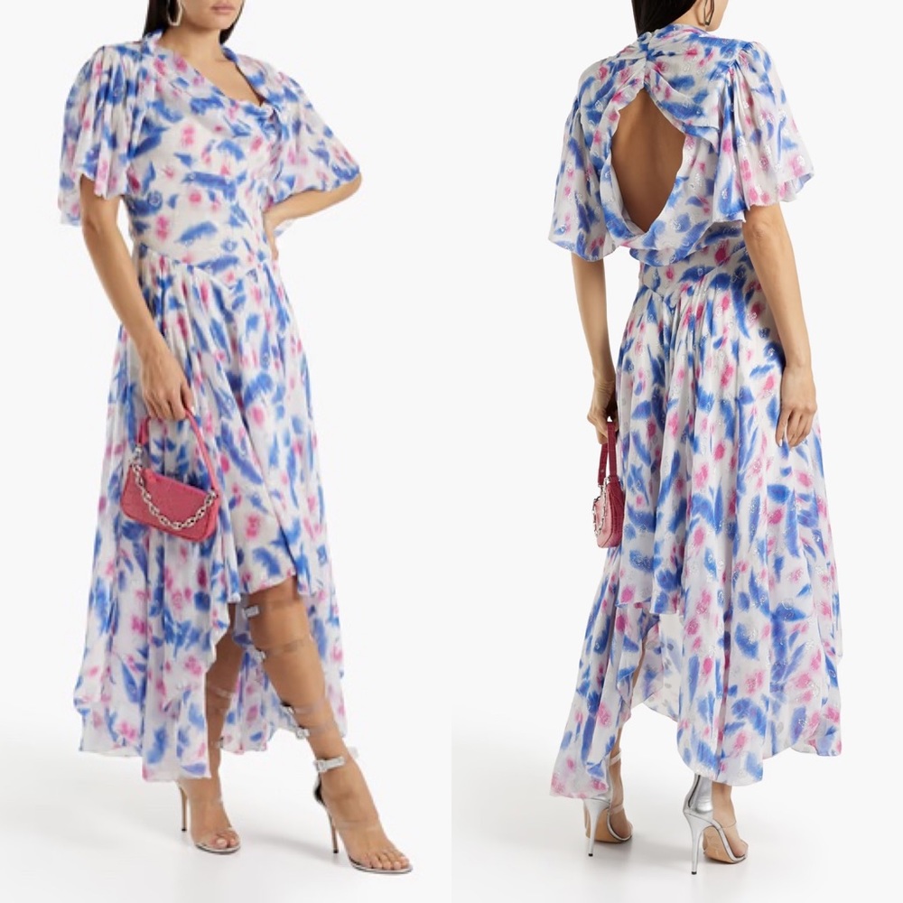 NEW NWT Isabel Marant Namala Asymmetrical Silk Blend Midi Dress In Multi